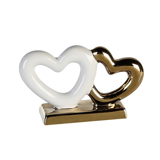 Keramická dekorácia Golden Heart, 15 cm, biela/zlatá - 1