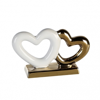 Keramická dekorácia Golden Heart, 15 cm, biela/zlatá