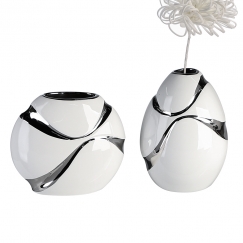 Keramická váza Classic, 19 cm, biela/strieborná