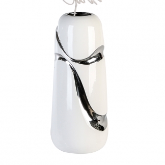 Keramická váza Classic, 28 cm, bílá/stříbrná