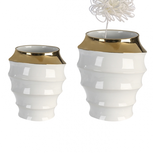 Keramická váza Wave, 20 cm, biela/zlatá - 1