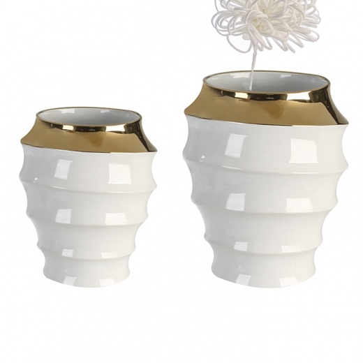 Keramická váza Wave, 27 cm, biela/zlatá - 1