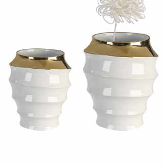 Keramická váza Wave, 27 cm, biela/zlatá