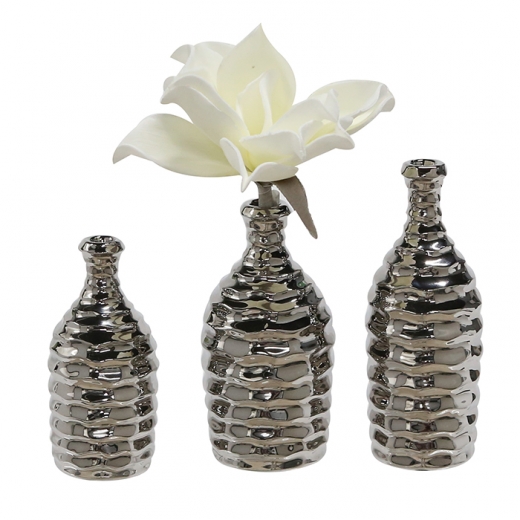 Keramické vázy Foggia, sada 3 ks, stříbrná - 1