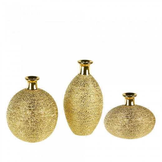 Keramické vázy Miro, 15 cm, sada 3 ks, zlatá - 1