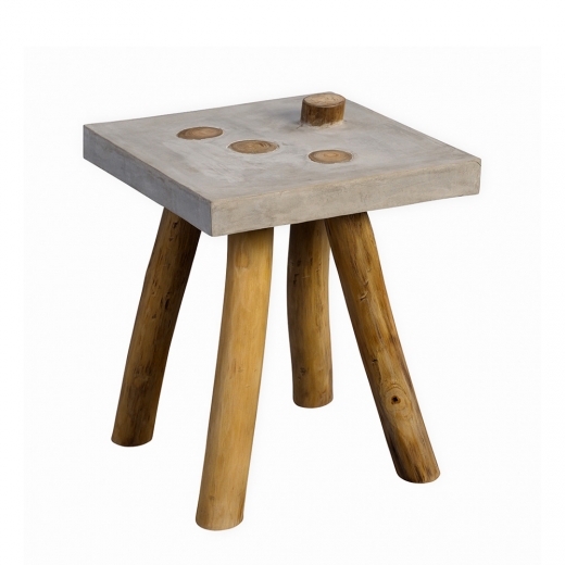 Konferenční / odkládací stolek Quinn, 40 cm, teak/beton - 1