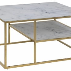 Konferenční stolek Alisma, 90 cm, bílá/zlatá - 3