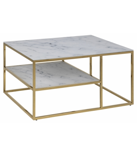 Konferenční stolek Alisma, 90 cm, bílá/zlatá