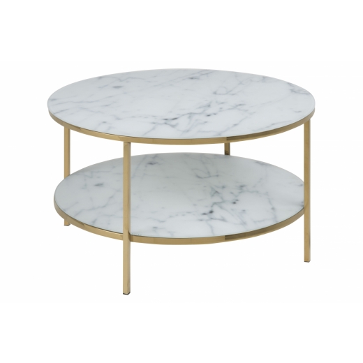 Konferenční stolek Boston, 80 cm, mramor / zlatá - 1