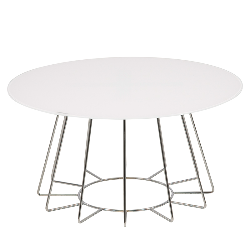 Konferenční stolek Goldy, 80 cm, chrom/bílá