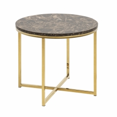 Konferenční stolek kulatý Alma, 50 cm, zlatá/hnědá - 1