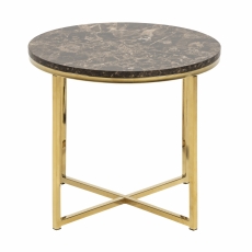 Konferenční stolek kulatý Alma, 50 cm, zlatá/hnědá - 2