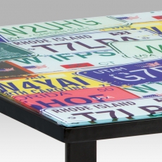 Konferenční stolek skleněný Hynek, 105 cm, dekor s motivem SPZ - 3