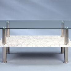Konferenční stolek skleněný Sami, 103 cm, světlý mramor - 1