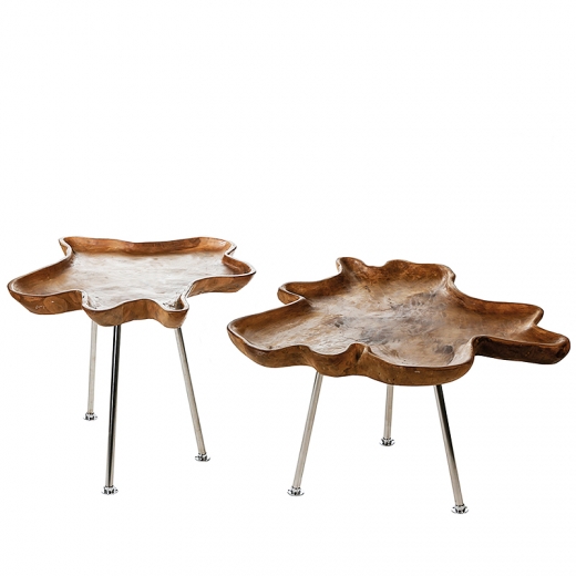 Konferenčný / odkladací stolík s teakovou doskou Baum, 80 cm - 1
