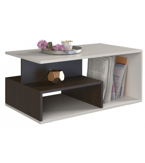 Konferenčný stolík Prima, 90 cm, biela / hnedá