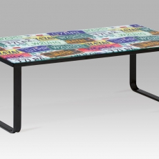 Konferenčný stolík sklenený Hynek, 105 cm, dekór s motívom SPZ - 1