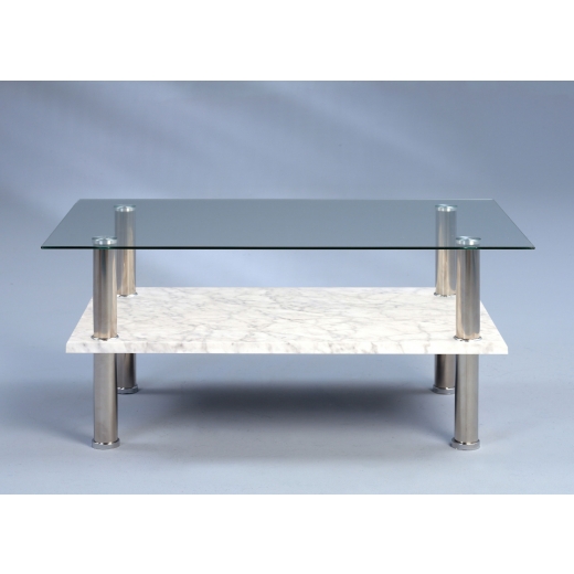 Konferenčný stolík sklenený Sami, 103 cm, svetlý mramor - 1