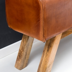 Kožená lavica s dreveným boxom, 120 cm, hnedá - 6