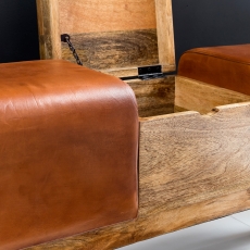 Kožená lavica s dreveným boxom, 120 cm, hnedá - 5