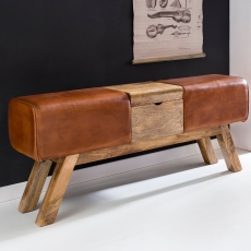 Kožená lavica s dreveným boxom, 120 cm, hnedá - 3