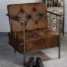 Kreslo s kovovou konštrukciou Factory, vintage hnedá - 2