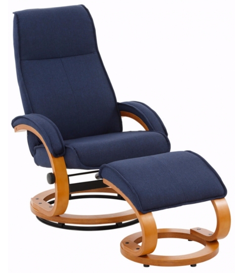 Křeslo s podnožkou Eteo, textil, modrá