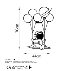 Nástěnná dekorace Astronaut, 70 cm, černá - 5