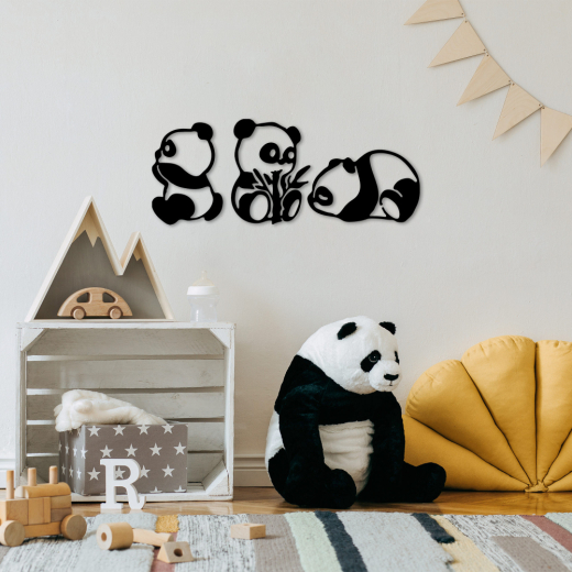 Nástěnná dekorace Pandas (SET 3 ks), černá - 1