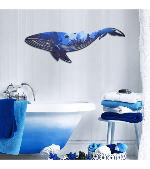Nástěnná dekorace Whale. 94 cm, modrá