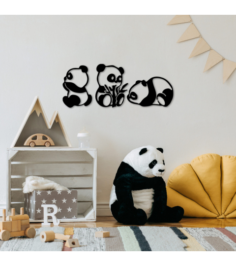 Nástenná dekorácia Pandas (SET 3 ks), čierna