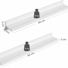 Nástenná polica Demet (Súprava 2 ks), 60 cm, biela - 7