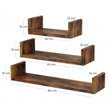 Nástenná polica Lola (Sada 3 ks), hnedá - 6