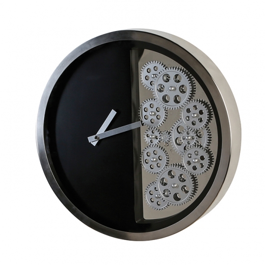 Nástenné hodiny nerezové Cogs, 39 cm, čierna - 1