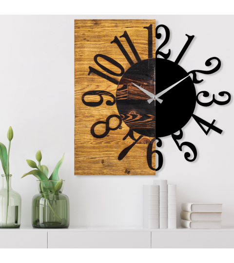 Nástěnné hodiny Wooden Clock, 58 cm, hnědá