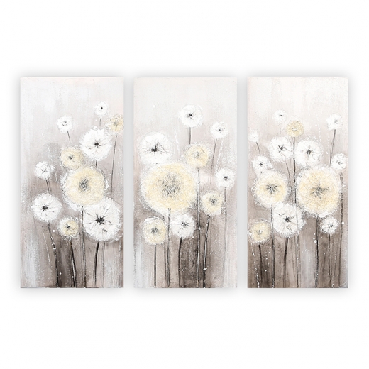 Nástenné obrazy Flowers (SET 3 ks), 60 cm, bielo šedá - 1
