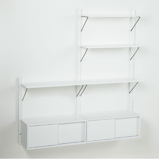 Nástěnný policový systém Dellan, 158 cm, bílá - 1