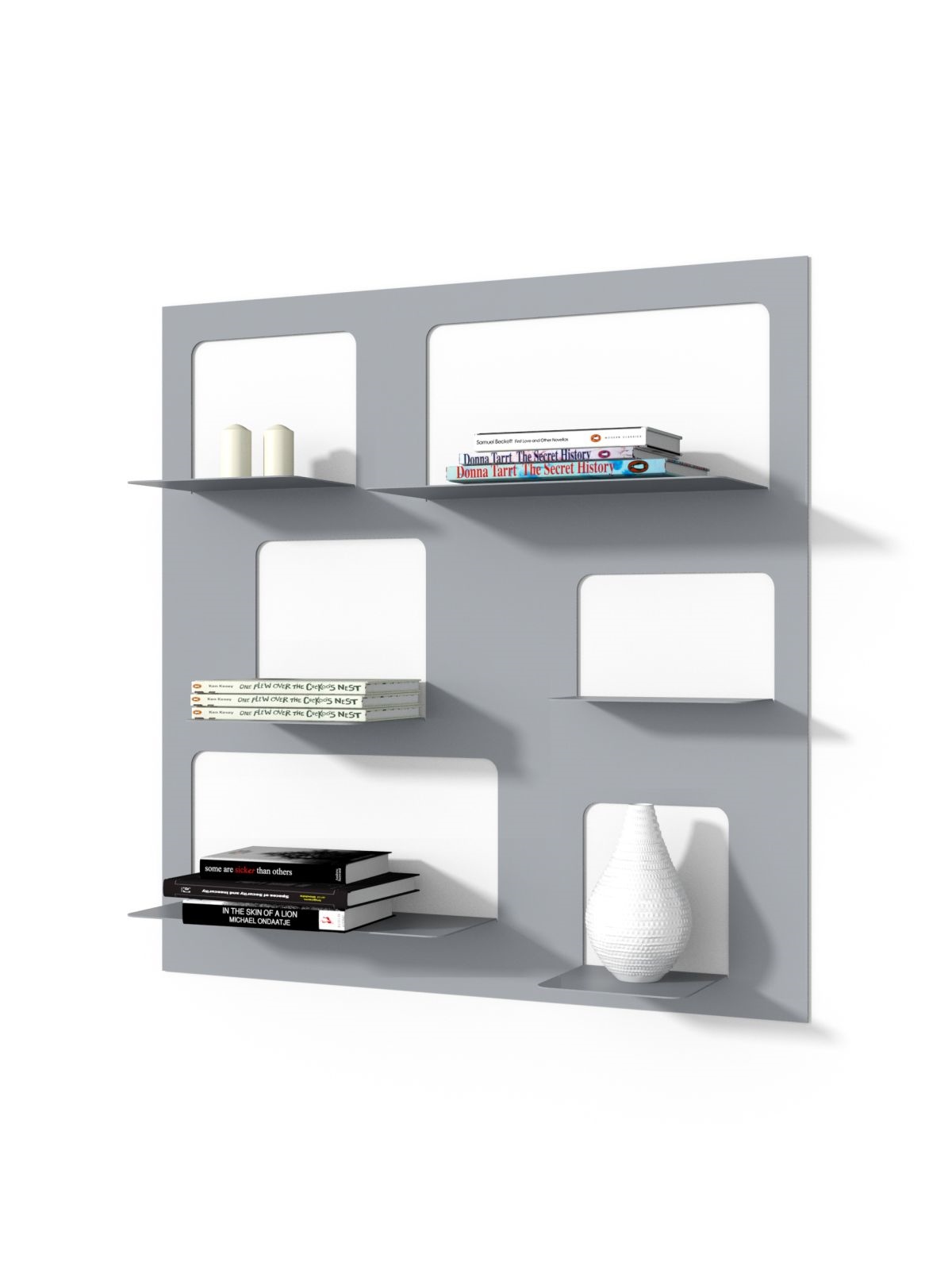 Nástěnný regál / knihovna Libri 3, 90 cm, šedá