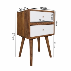 Noční stolek se zásuvkami Repa, 67 cm, masiv Sheesham, bílá - 3