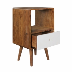 Noční stolek se zásuvkou Repa, 70 cm, masiv Sheesham, bílá - 1