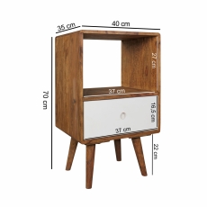Noční stolek se zásuvkou Repa, 70 cm, masiv Sheesham, bílá - 3