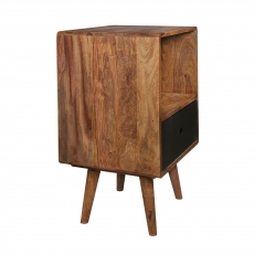 Noční stolek se zásuvkou Repa, 70 cm, masiv Sheesham, černá - 4