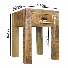 Noční stolek se zásuvkou Rustica, 40 cm, mangové dřevo - 3