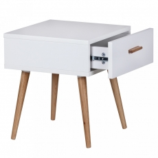 Noční stolek se zásuvkou Scanio, 46 cm, bílá/dub - 2
