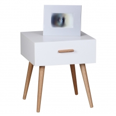 Noční stolek se zásuvkou Scanio, 46 cm, bílá/dub - 3