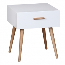 Noční stolek se zásuvkou Scanio, 46 cm, bílá/dub - 1
