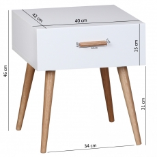 Noční stolek se zásuvkou Scanio, 46 cm, bílá/dub - 4