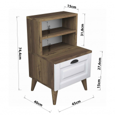 Nočný stolík Bodie, 74 cm, biela / orech - 7