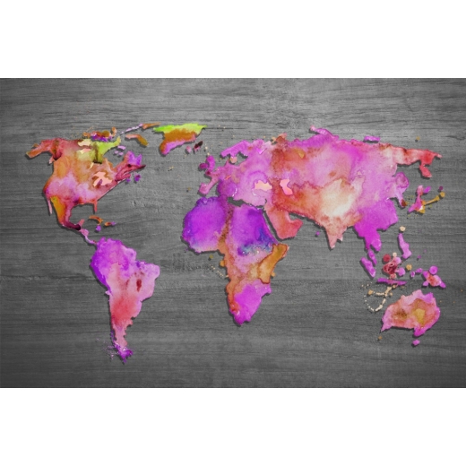 Obraz Mapa sveta ružová, 120x80 cm - 1