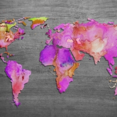 Obraz Mapa sveta ružová, 120x80 cm - 1